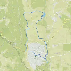 Karte zeigt eine Wanderroute um Welzheim, die durch Felder und Wälder führt.