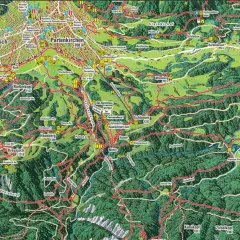 Karte der Partnachklamm Wanderung: Wege, Hütten und Gipfel wie Hausberg und Eckbauer sind markiert.