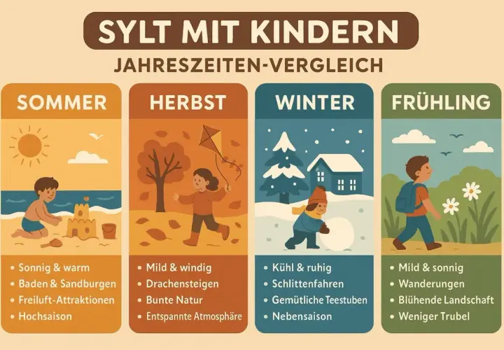Sylt mit Kindern: Sommer am Strand, Herbst mit Drachen, Winter im Schnee und Frühling bei Wanderungen. Jede Jahreszeit hat ihren Reiz!