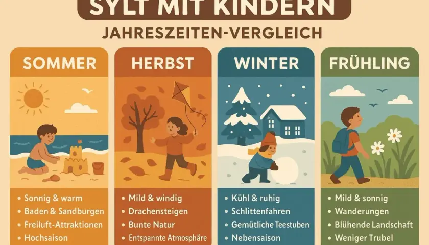Sylt mit Kindern: Sommer am Strand, Herbst mit Drachen, Winter im Schnee und Frühling bei Wanderungen. Jede Jahreszeit hat ihren Reiz!