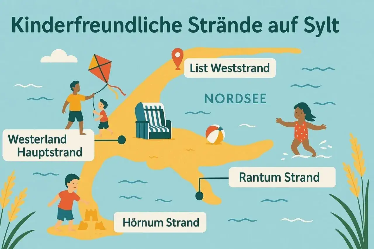 Kinder bauen Sandburgen, fliegen Drachen und planschen in der Nordsee. Entdecke kinderfreundliche Str&auml;nde auf Sylt!